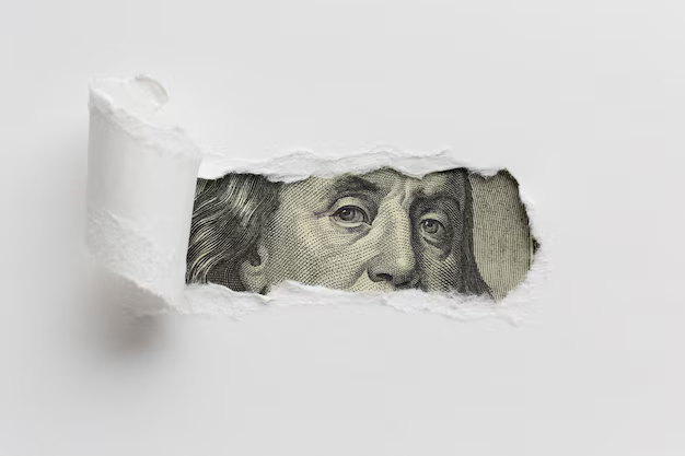Torn paper reveals a dollar bill